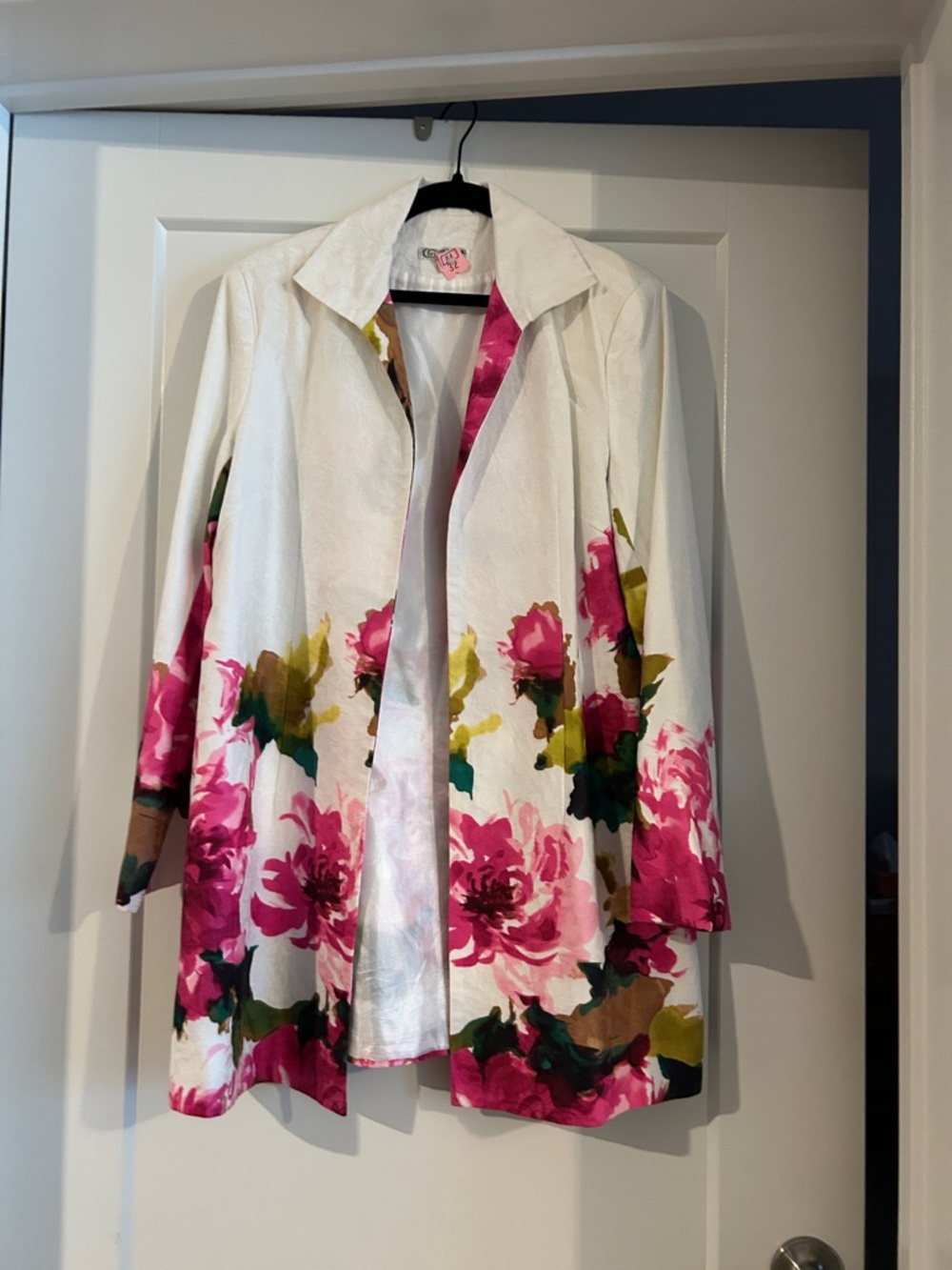 White Floral Jacket with Pink Rose Print